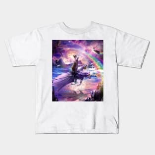 Rainbow Space Cat On Dragon Kids T-Shirt